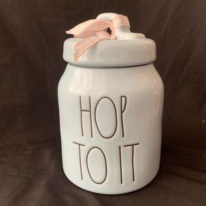 Rae dunn blue hop to it canister